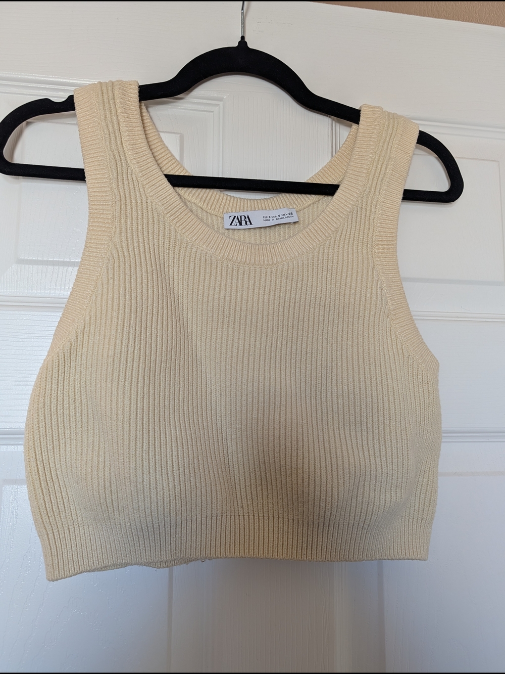 Zara Cream Ribbed Crop Tank Top Vest Sz S